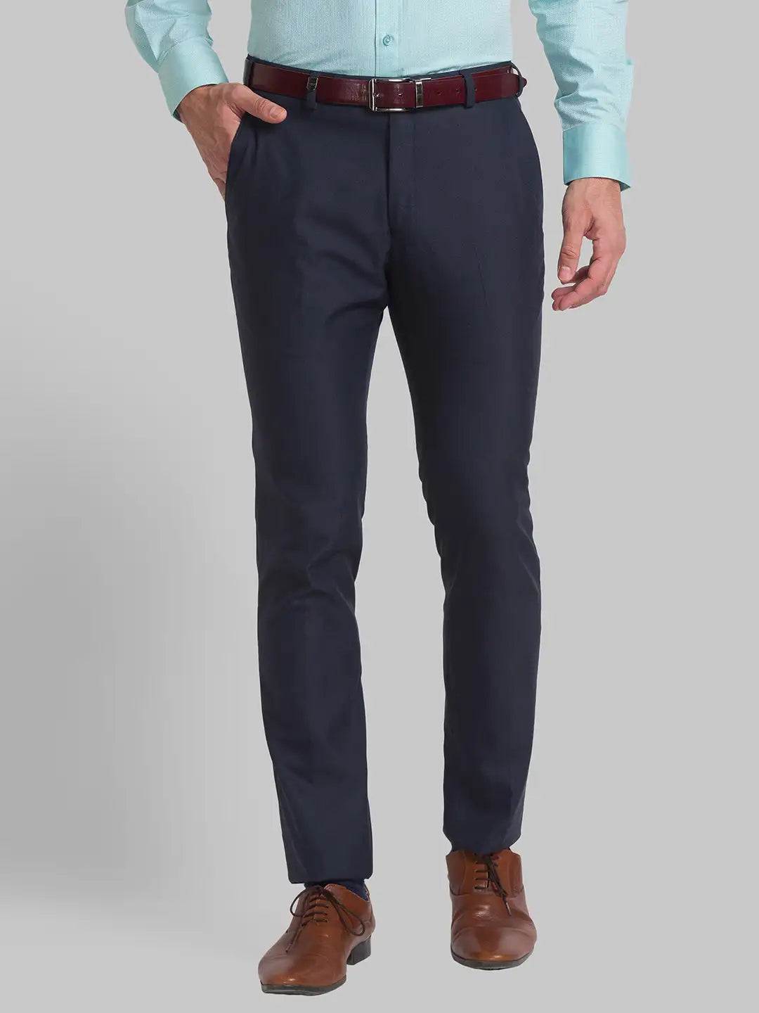 Men Blue Super Slim Fit Structure Polyester Blend Trouser