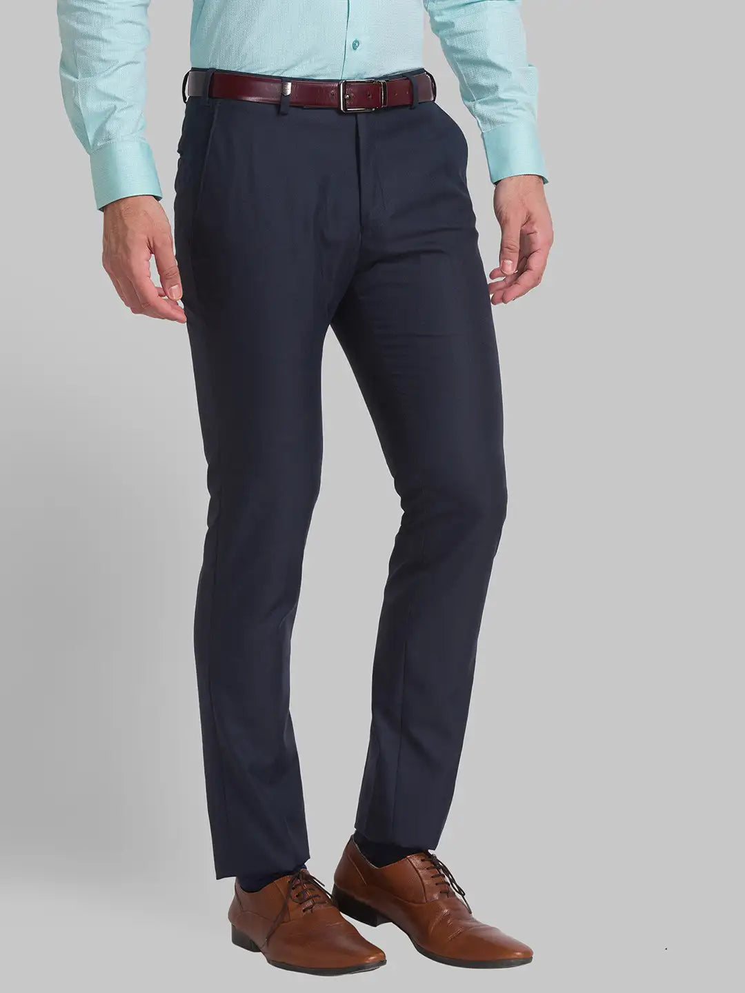 Men Blue Super Slim Fit Structure Polyester Blend Trouser