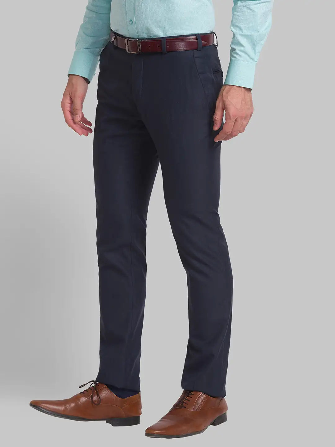 Men Blue Super Slim Fit Structure Polyester Blend Trouser