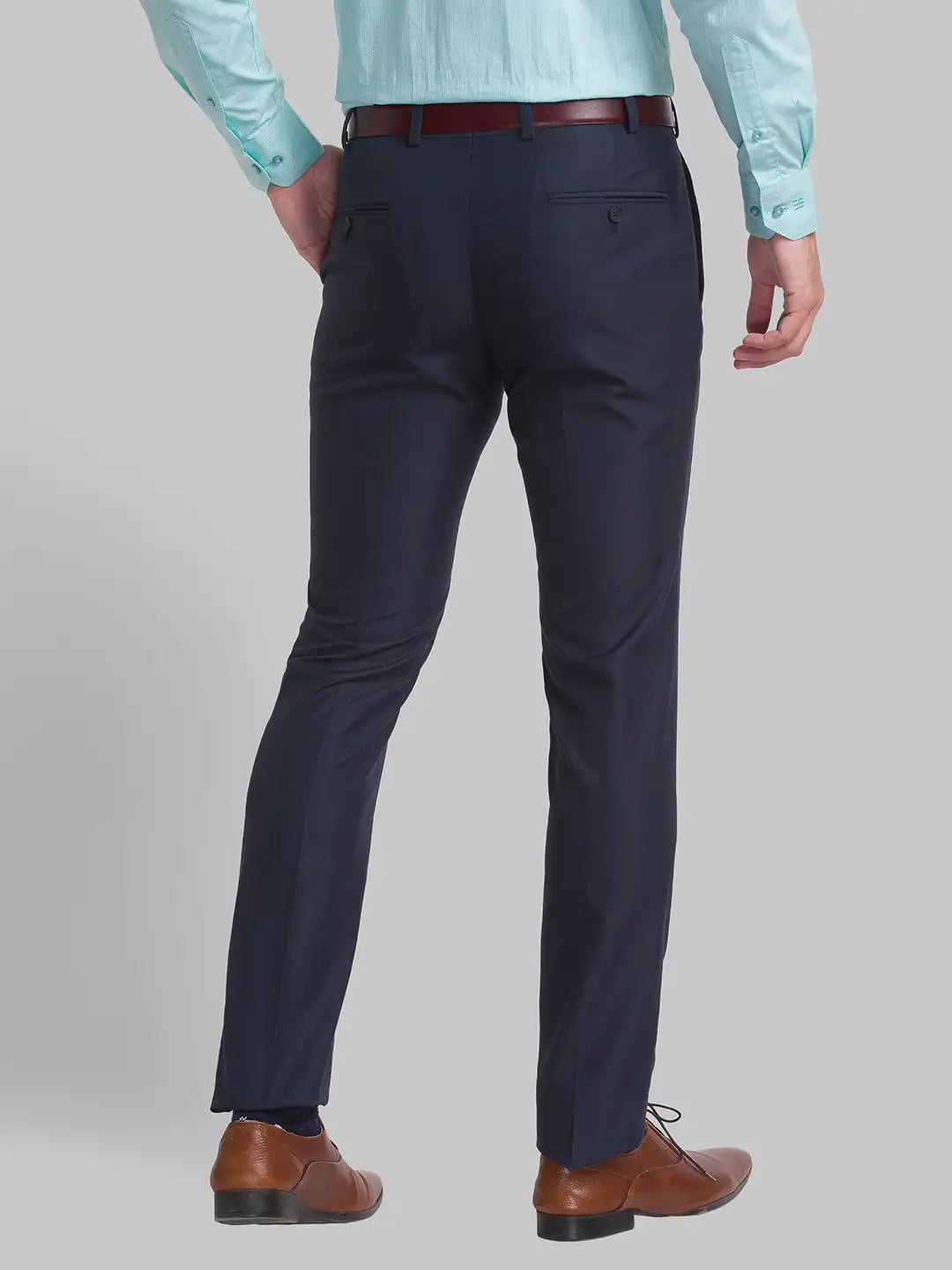 Men Blue Super Slim Fit Structure Polyester Blend Trouser