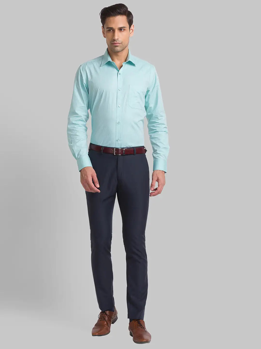 Men Blue Super Slim Fit Structure Polyester Blend Trouser
