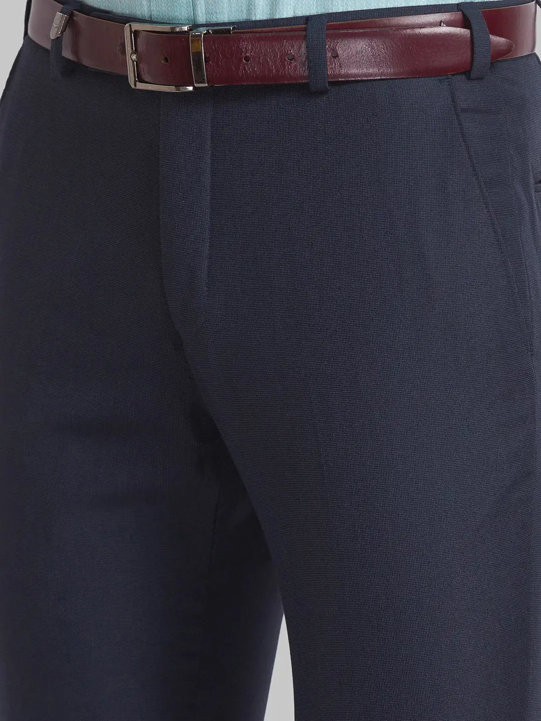 Men Blue Super Slim Fit Structure Polyester Blend Trouser