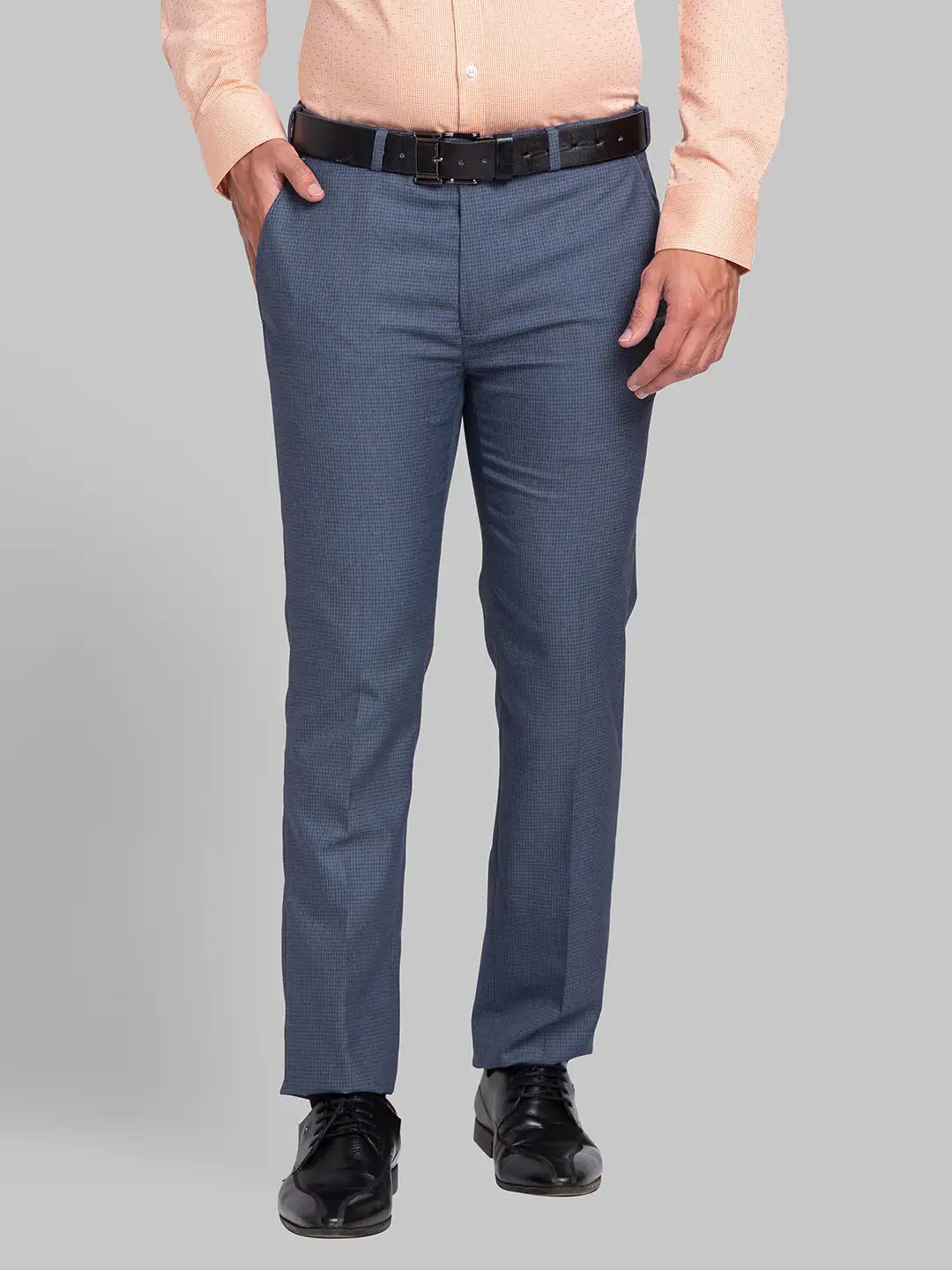 Men Blue Super Slim Fit Checks Polyester Blend Trouser
