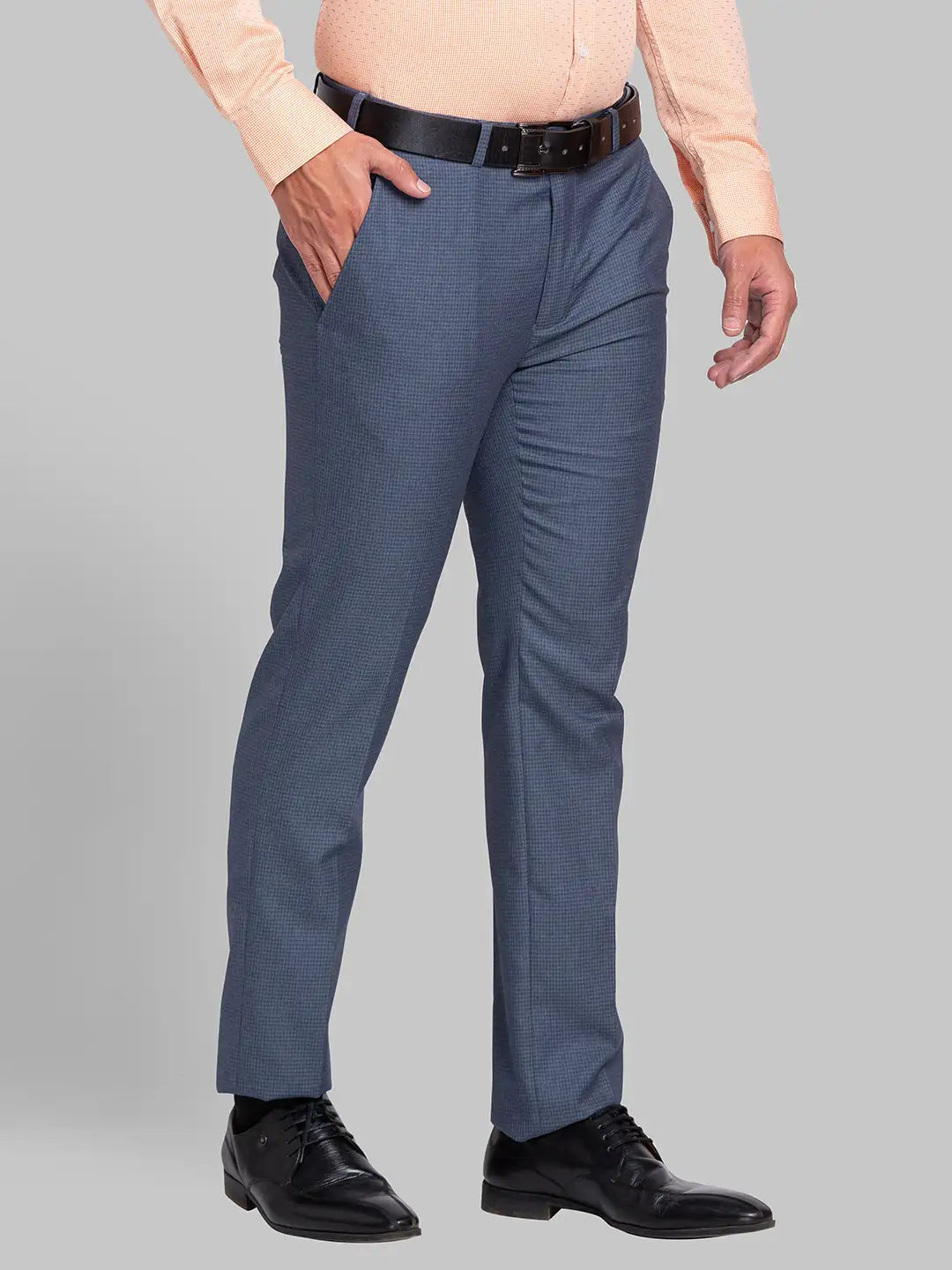 Men Blue Super Slim Fit Checks Polyester Blend Trouser