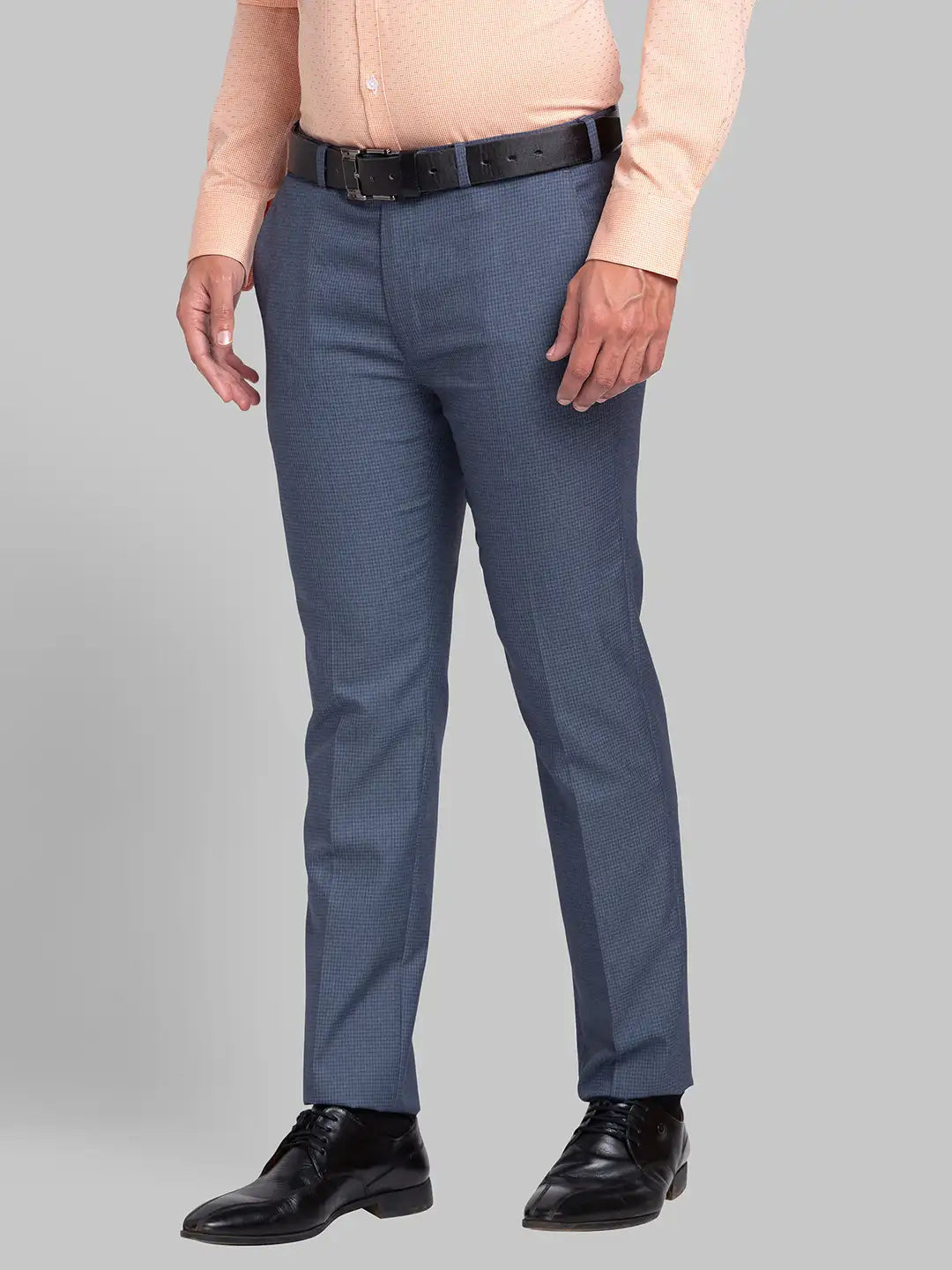 Men Blue Super Slim Fit Checks Polyester Blend Trouser
