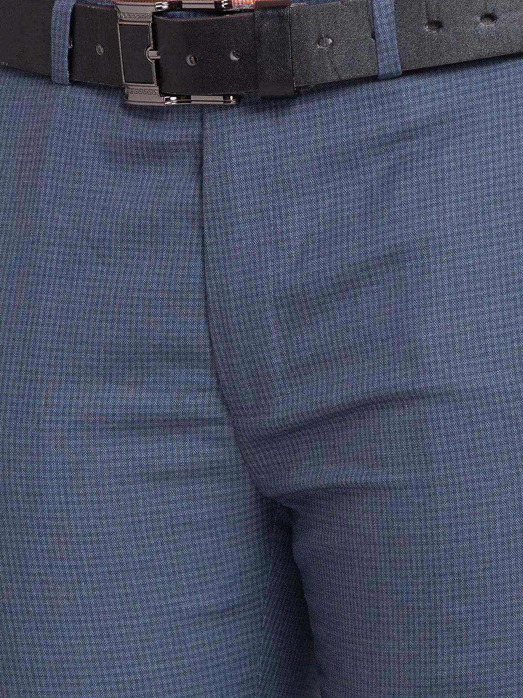 Men Blue Super Slim Fit Checks Polyester Blend Trouser