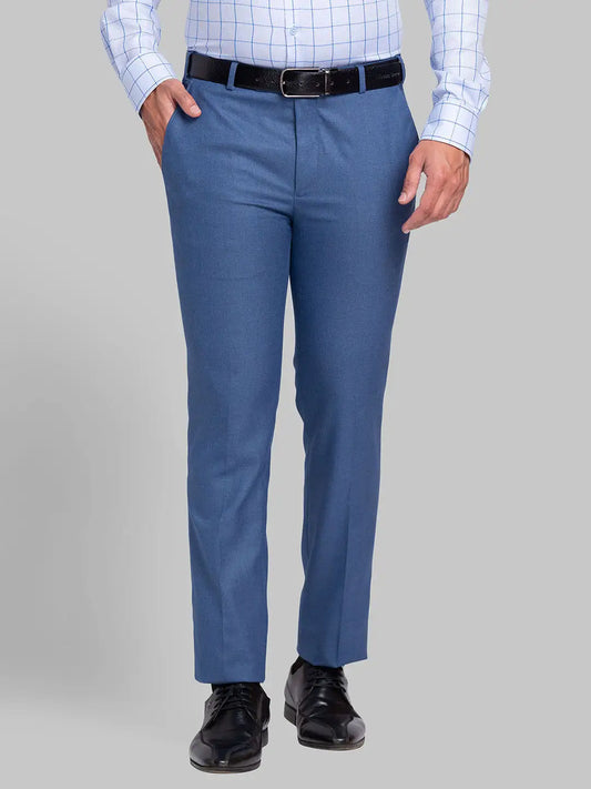 Men Blue Super Slim Fit Solid Polyester Blend Trouser