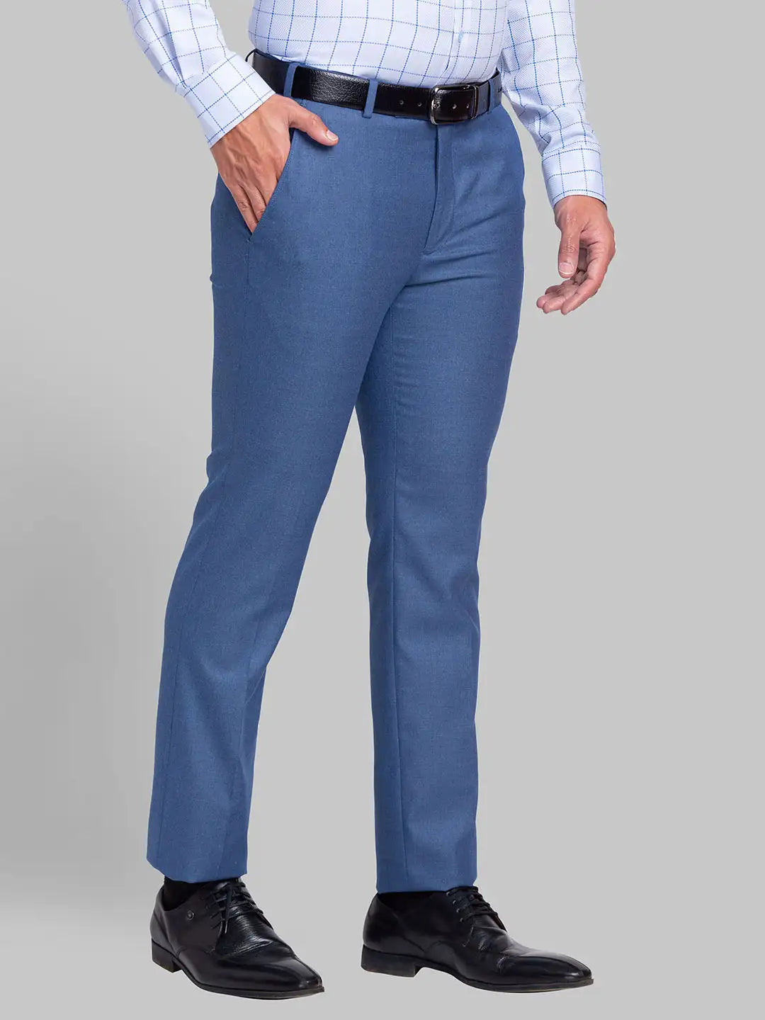 Men Blue Super Slim Fit Solid Polyester Blend Trouser