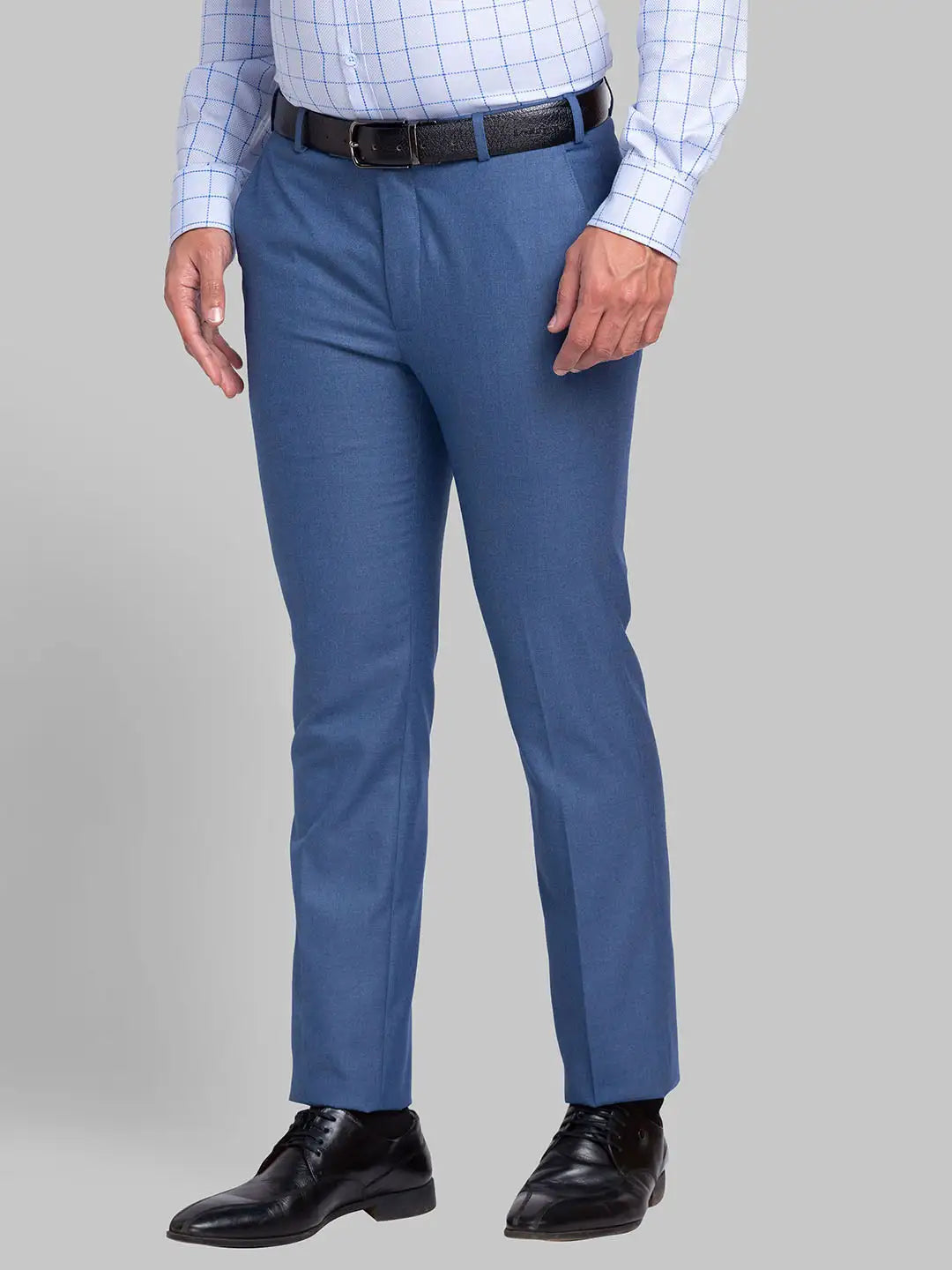 Men Blue Super Slim Fit Solid Polyester Blend Trouser