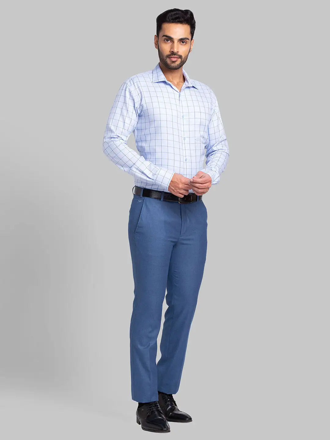 Men Blue Super Slim Fit Solid Polyester Blend Trouser