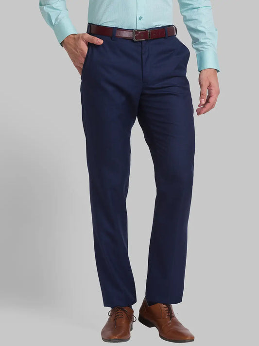 Men Blue Smart Fit Checks Polyester Blend Trouser
