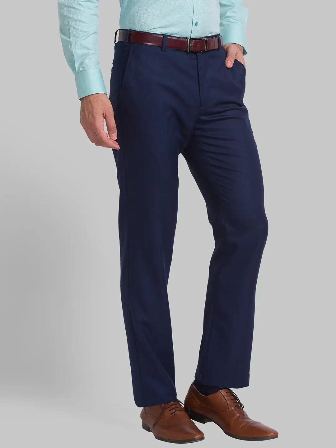 Men Blue Smart Fit Checks Polyester Blend Trouser