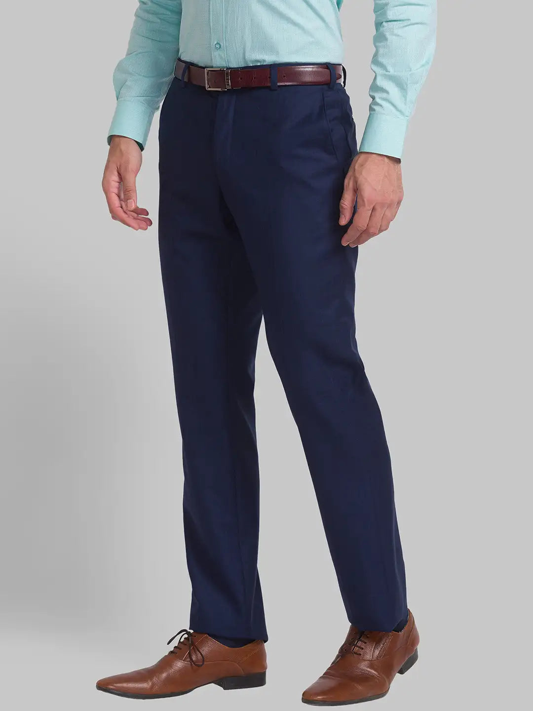 Men Blue Smart Fit Checks Polyester Blend Trouser