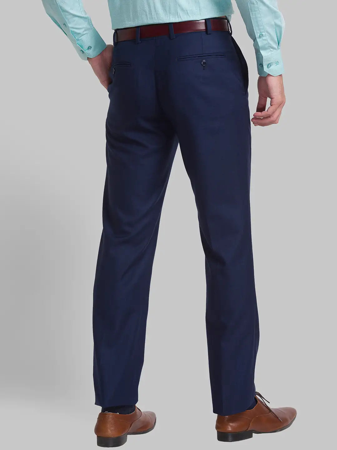 Men Blue Smart Fit Checks Polyester Blend Trouser