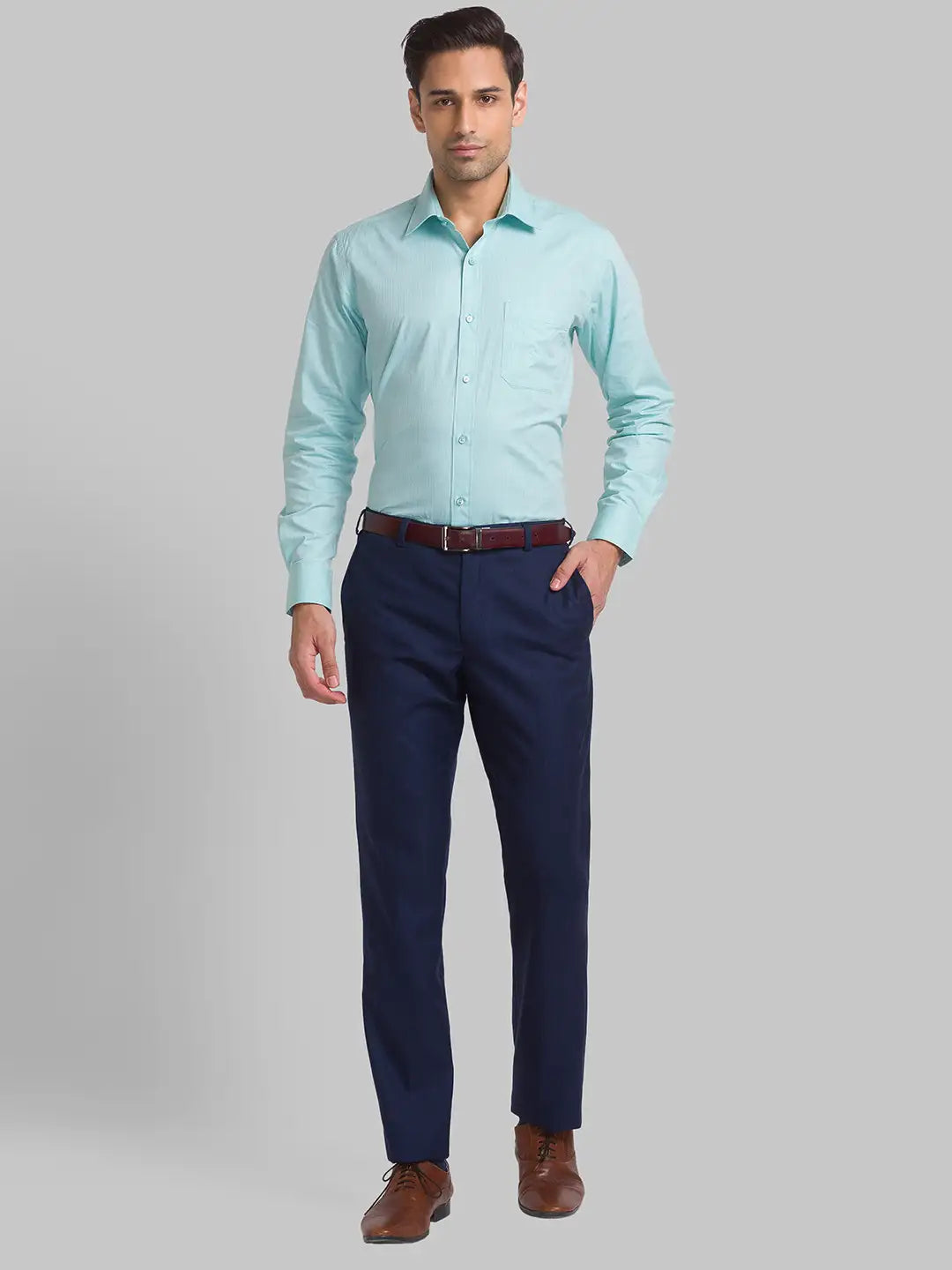Men Blue Smart Fit Checks Polyester Blend Trouser