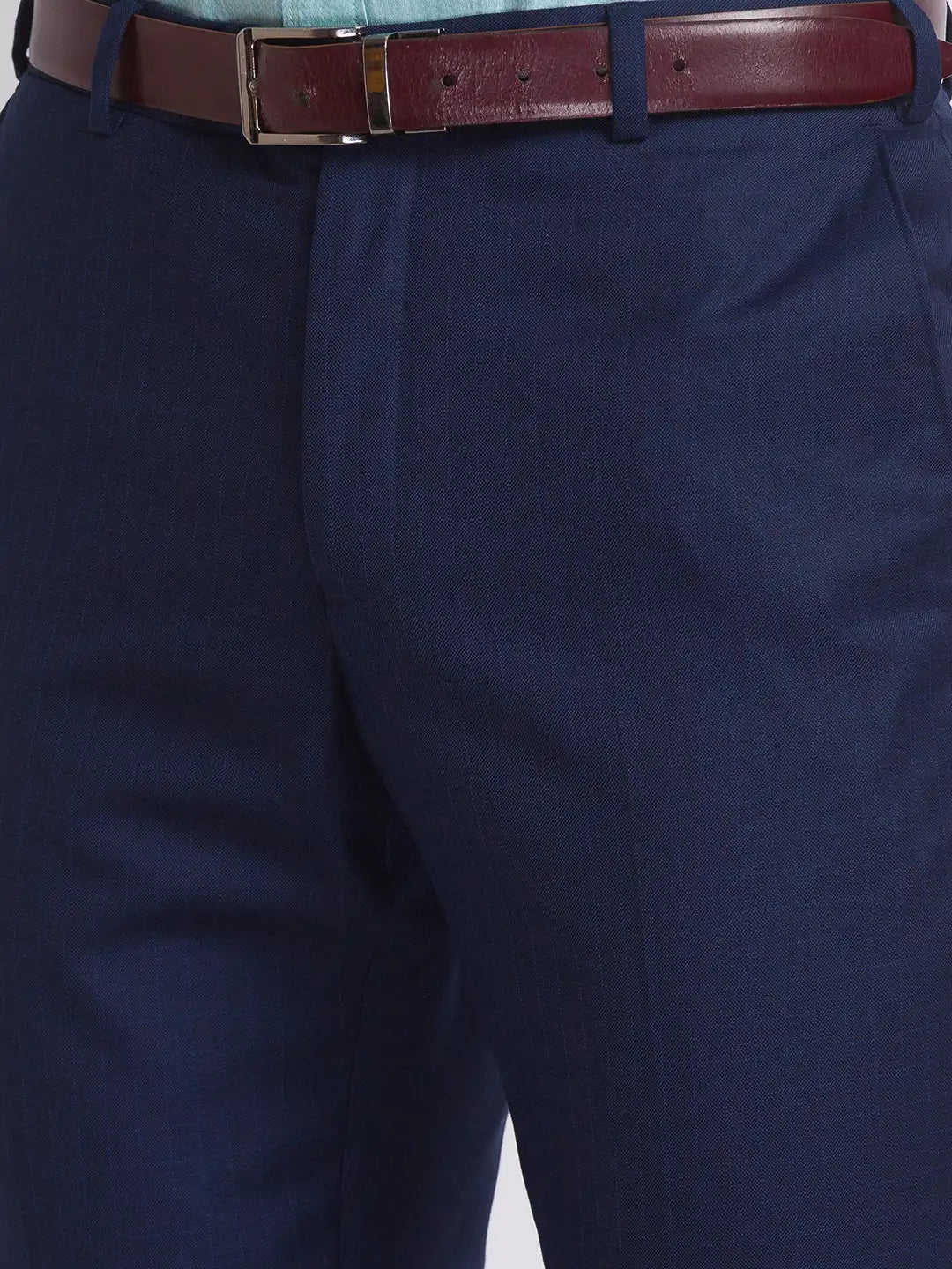 Men Blue Smart Fit Checks Polyester Blend Trouser