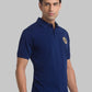 Men Blue Contemporary Fit Solid Cotton Round Neck Collar Polo T-Shirt
