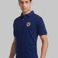Men Blue Contemporary Fit Solid Cotton Round Neck Collar Polo T-Shirt