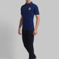 Men Blue Contemporary Fit Solid Cotton Round Neck Collar Polo T-Shirt
