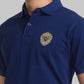 Men Blue Contemporary Fit Solid Cotton Round Neck Collar Polo T-Shirt