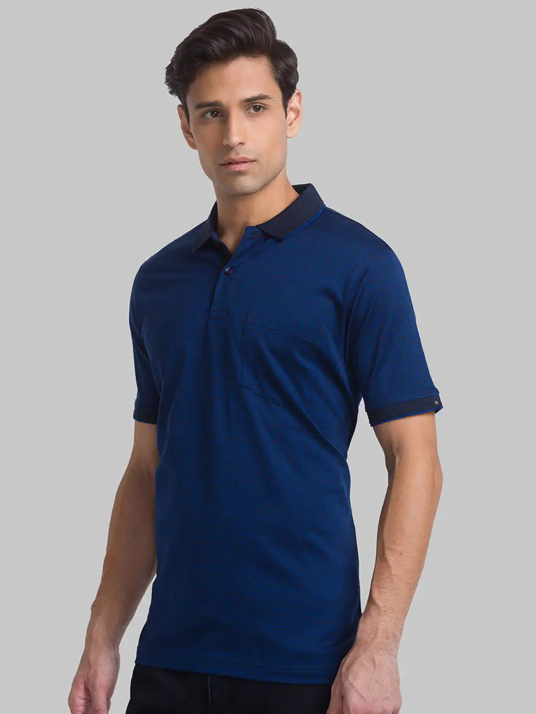 Men Blue Contemporary Fit Jacquard Cotton Polo T-Shirt