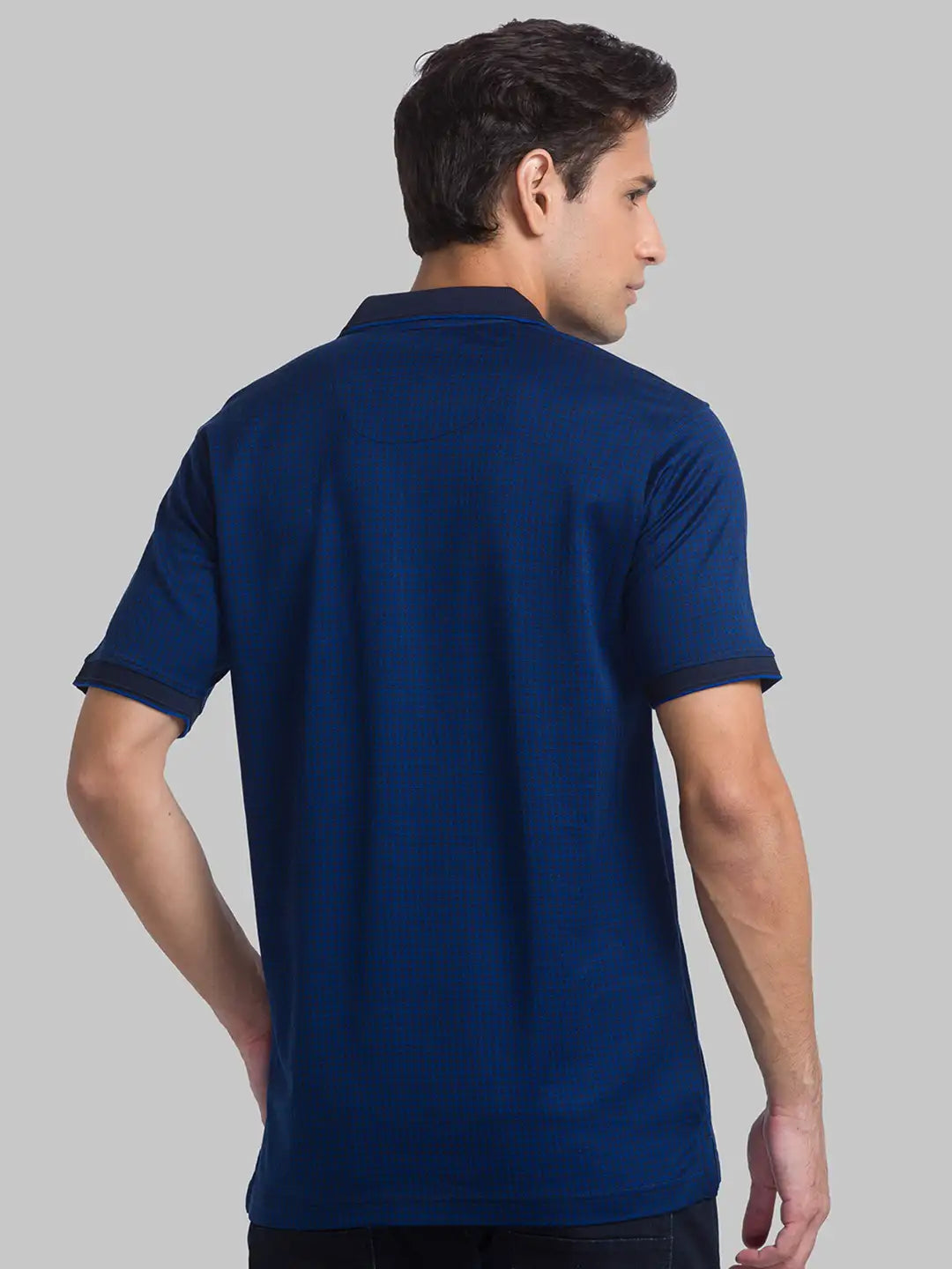 Men Blue Contemporary Fit Jacquard Cotton Polo T-Shirt