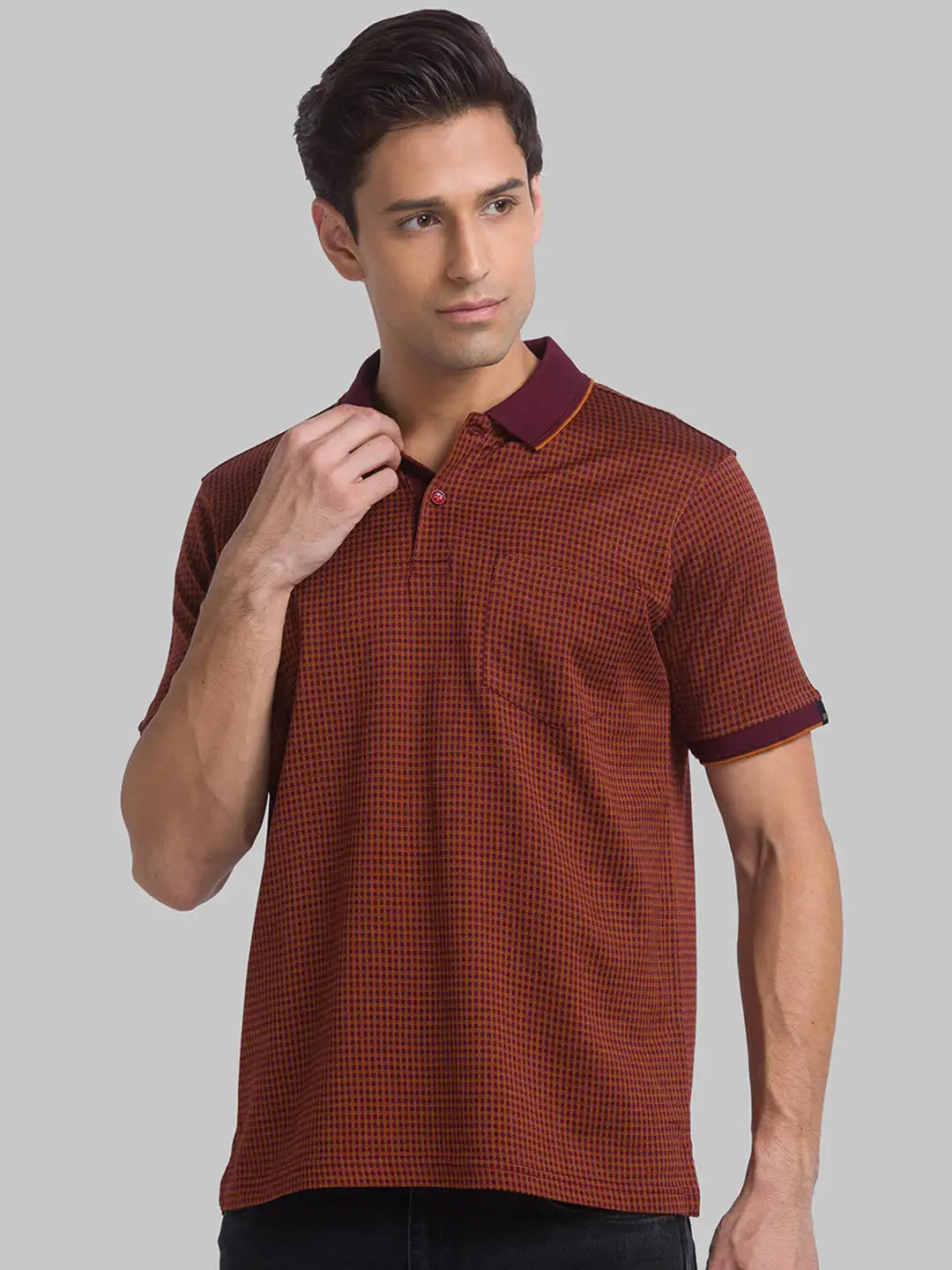 Men Maroon Contemporary Fit Jacquard Cotton Polo T-Shirt