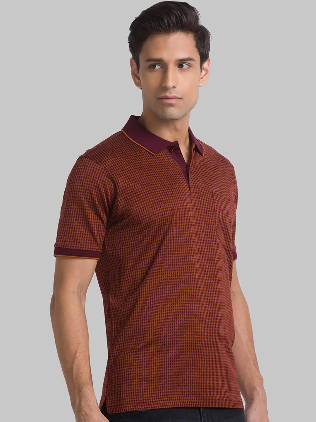 Men Maroon Contemporary Fit Jacquard Cotton Polo T-Shirt