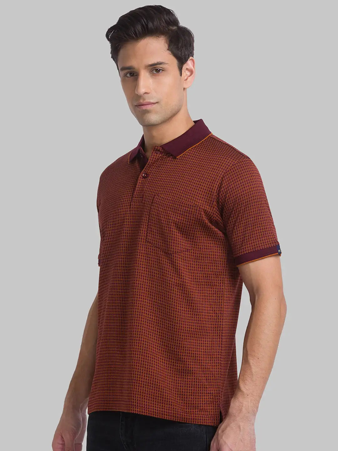 Men Maroon Contemporary Fit Jacquard Cotton Polo T-Shirt