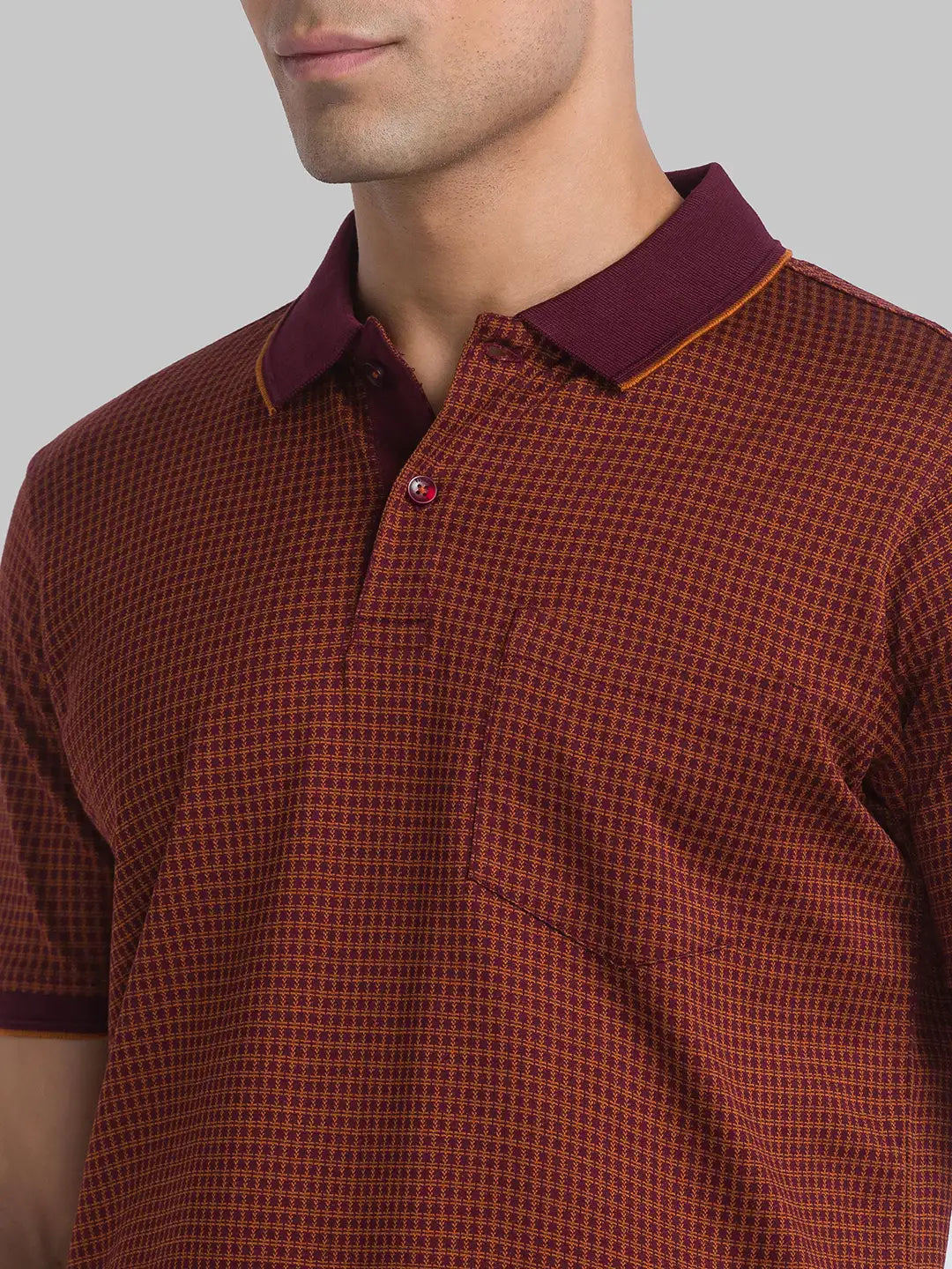 Men Maroon Contemporary Fit Jacquard Cotton Polo T-Shirt