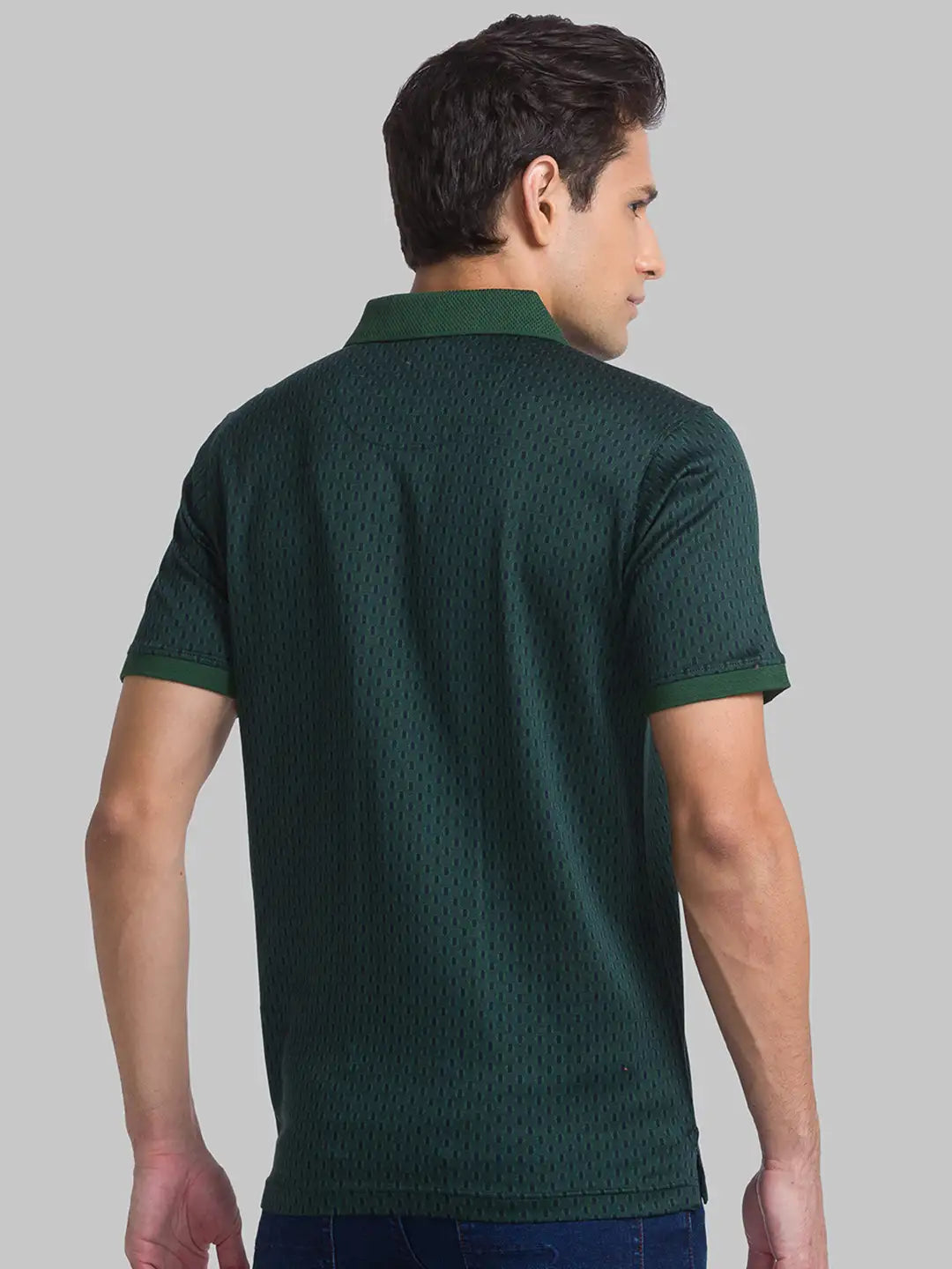 Men Green Contemporary Fit Jacquard Cotton Polo T-Shirt