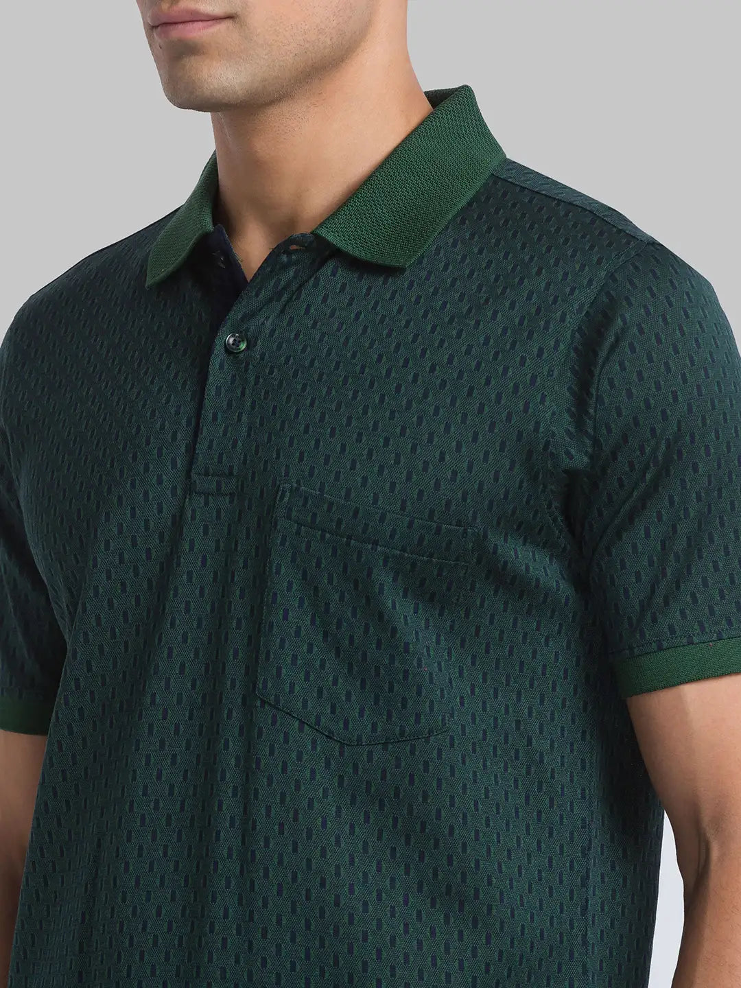 Men Green Contemporary Fit Jacquard Cotton Polo T-Shirt