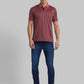 Men Red Contemporary Fit Jacquard Cotton Polo T-Shirt