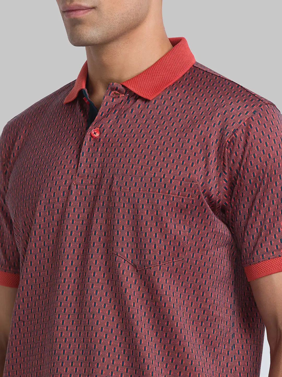 Men Red Contemporary Fit Jacquard Cotton Polo T-Shirt