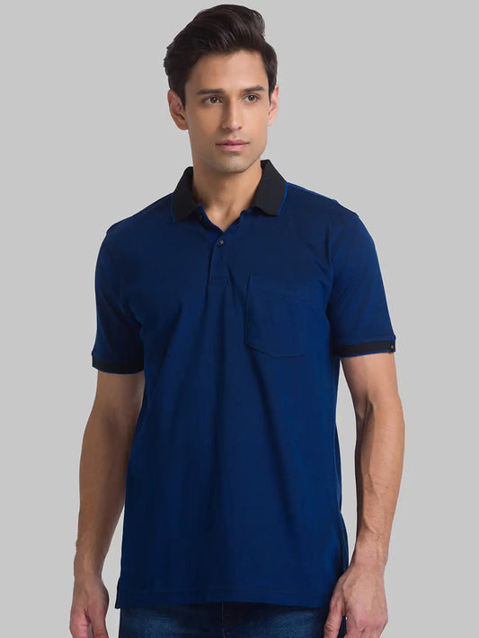 Men Black Contemporary Fit Jacquard Cotton Polo T-Shirt