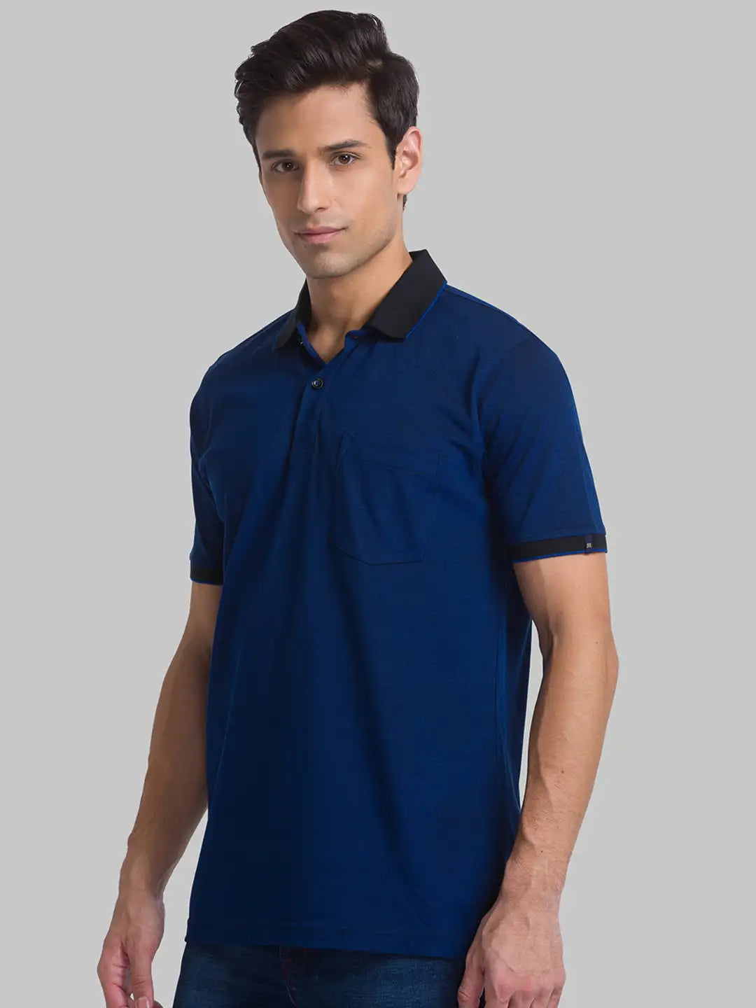 Men Black Contemporary Fit Jacquard Cotton Polo T-Shirt