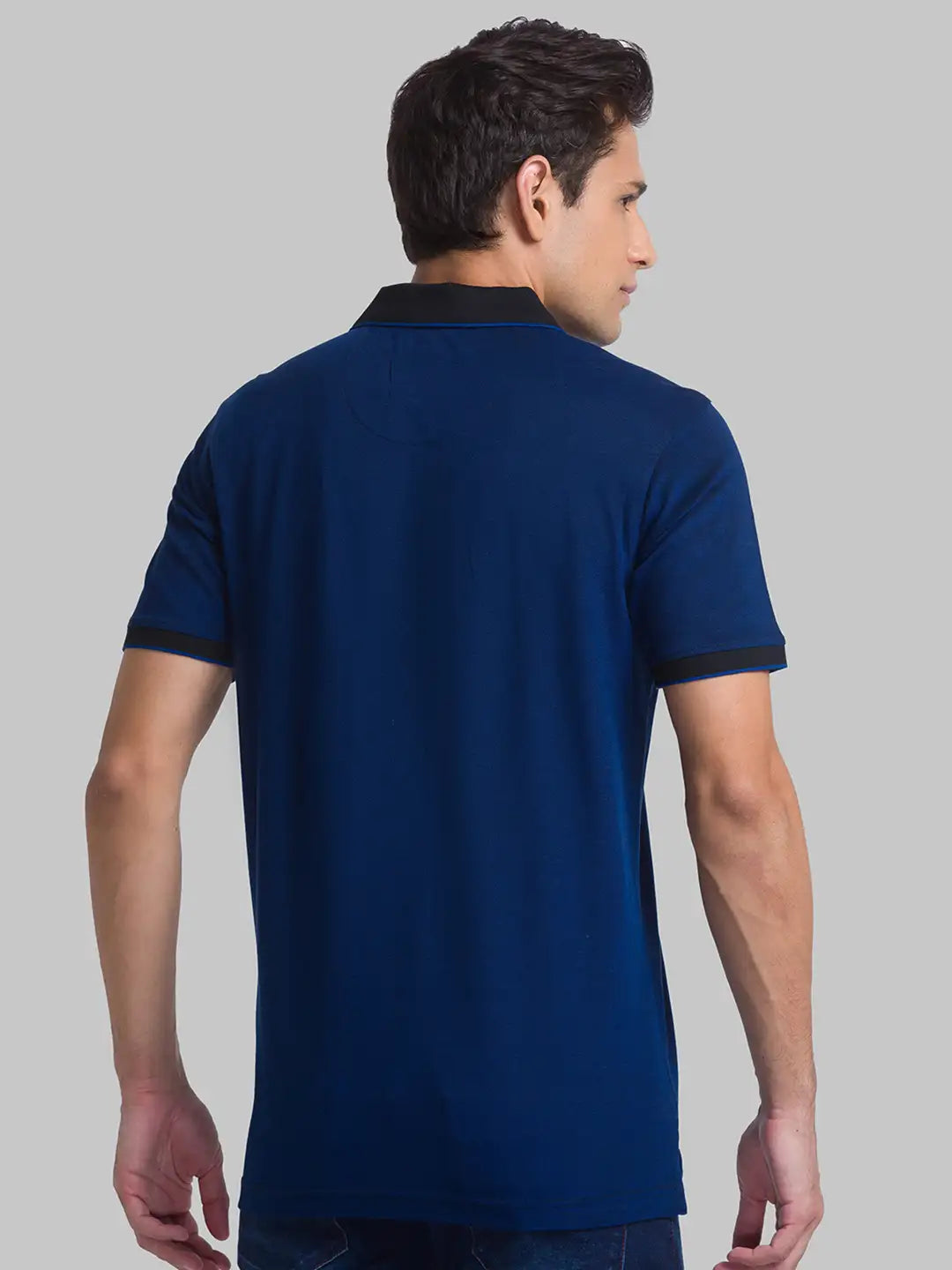 Men Black Contemporary Fit Jacquard Cotton Polo T-Shirt