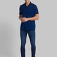 Men Black Contemporary Fit Jacquard Cotton Polo T-Shirt