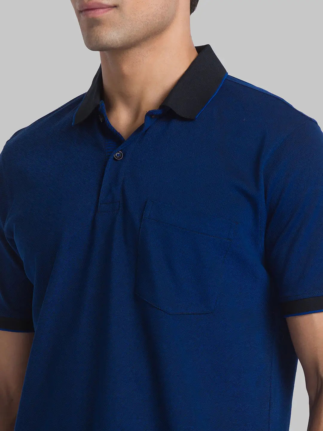 Men Black Contemporary Fit Jacquard Cotton Polo T-Shirt