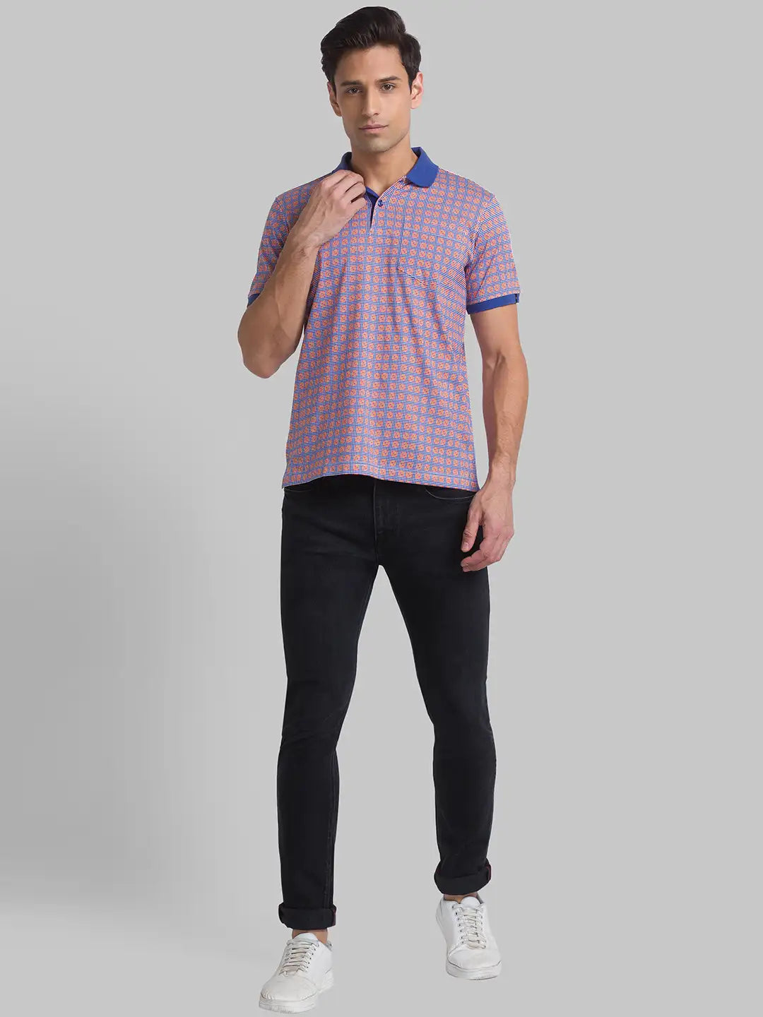 Men Maroon Contemporary Fit Print Cotton Polo T-Shirt