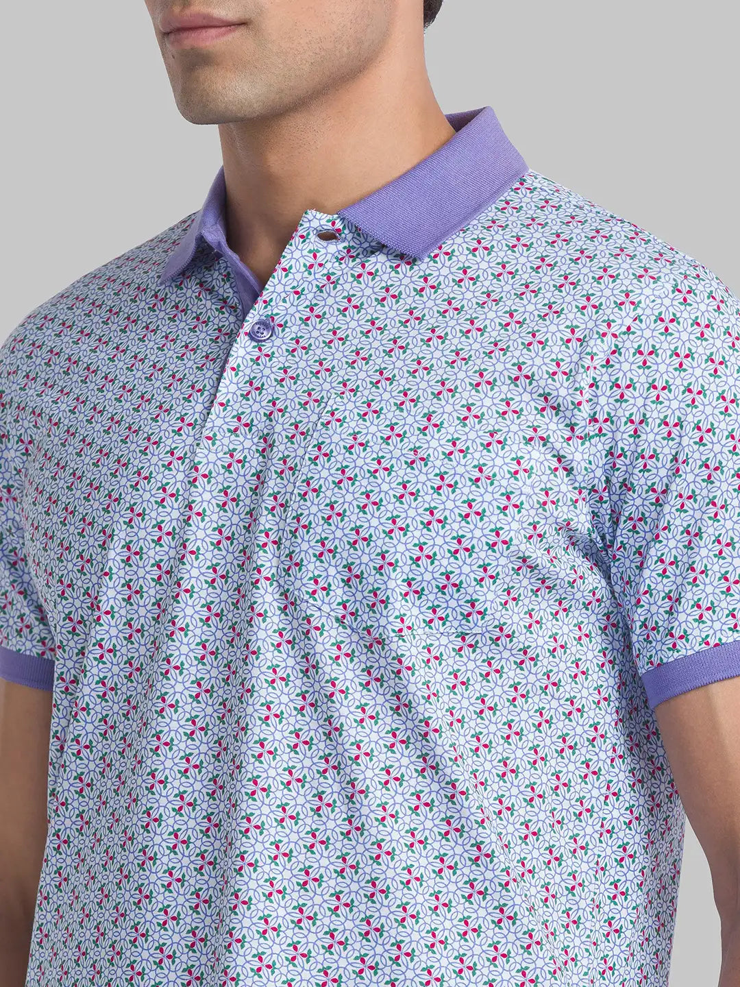 Men Blue Contemporary Fit Print Cotton Polo T-Shirt