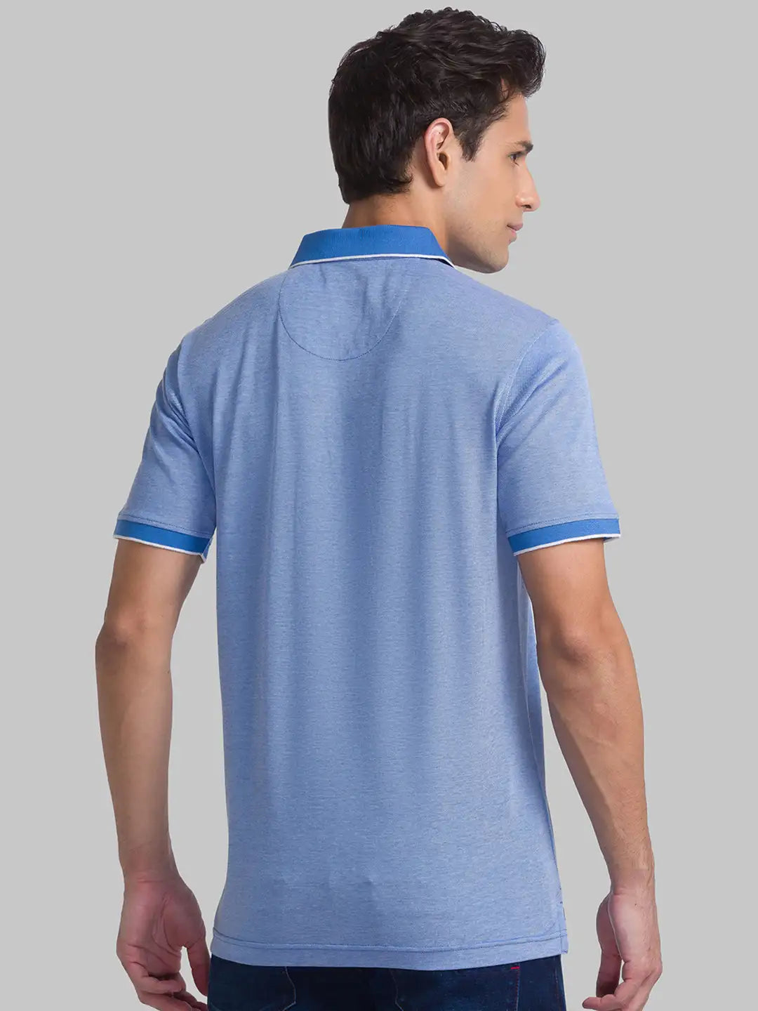 Raymond Men Blue Jacquard Contemporary Fit Cotton T-Shirt