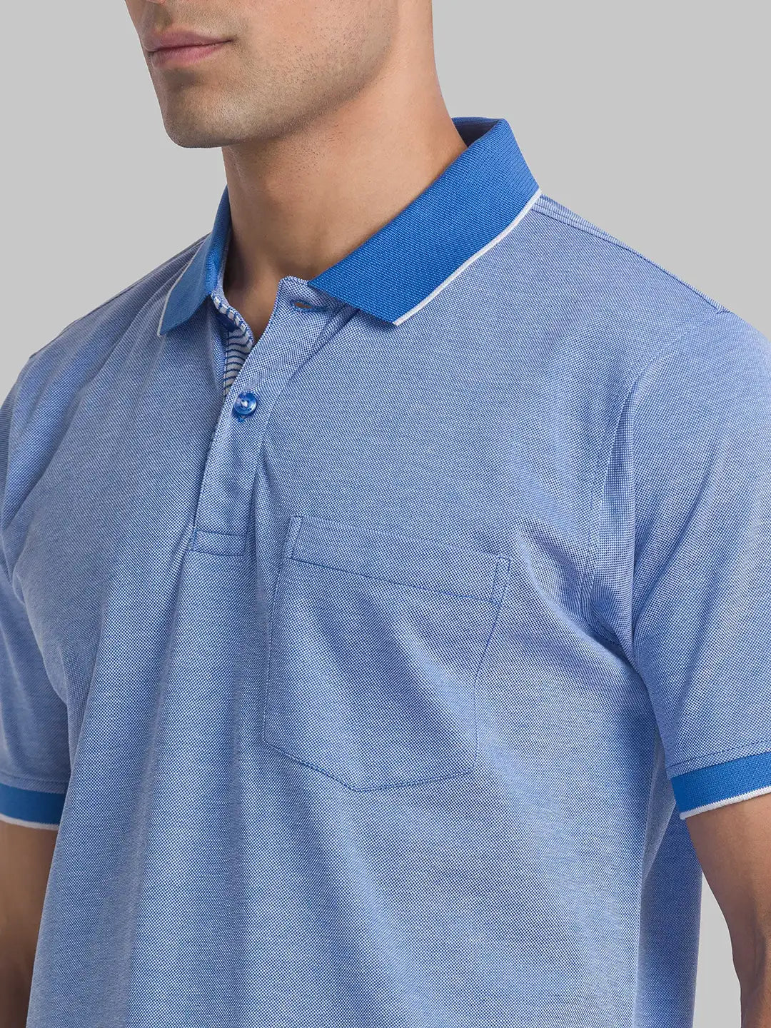 Raymond Men Blue Jacquard Contemporary Fit Cotton T-Shirt