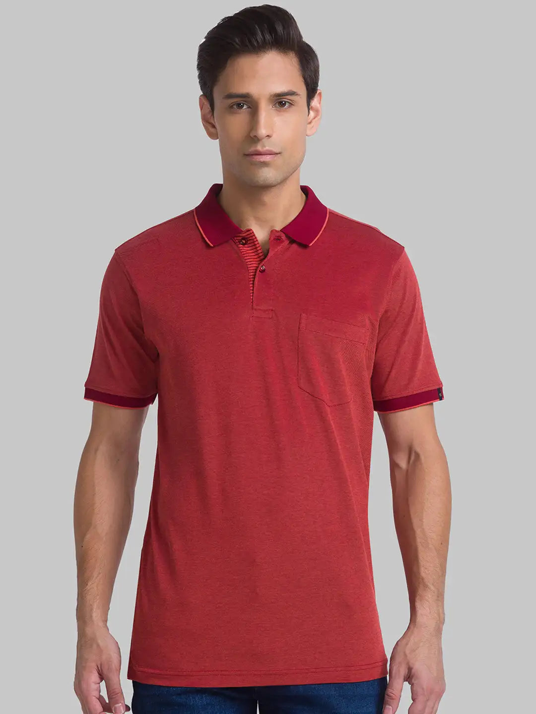 Men Maroon Contemporary Fit Jacquard Cotton T-Shirt