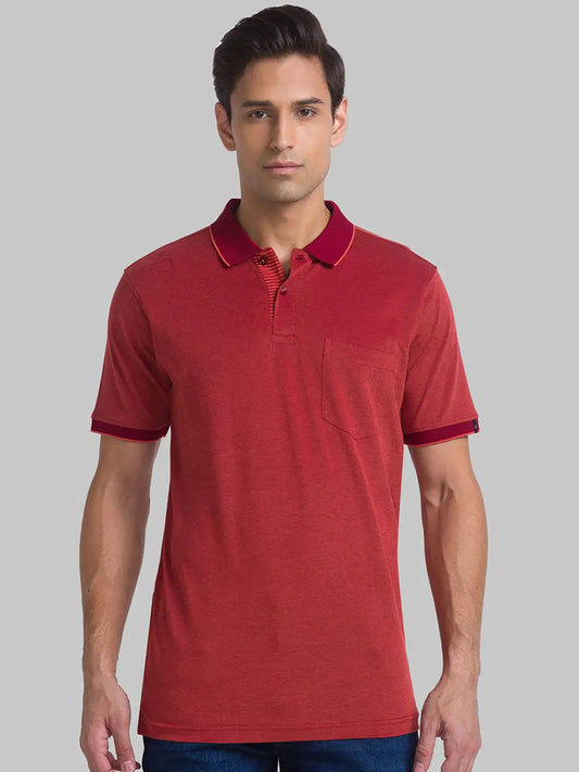 Men Maroon Contemporary Fit Jacquard Cotton T-Shirt