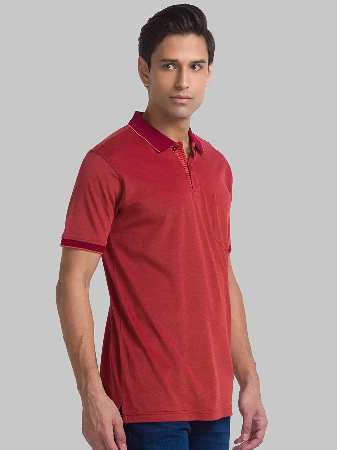 Men Maroon Contemporary Fit Jacquard Cotton T-Shirt