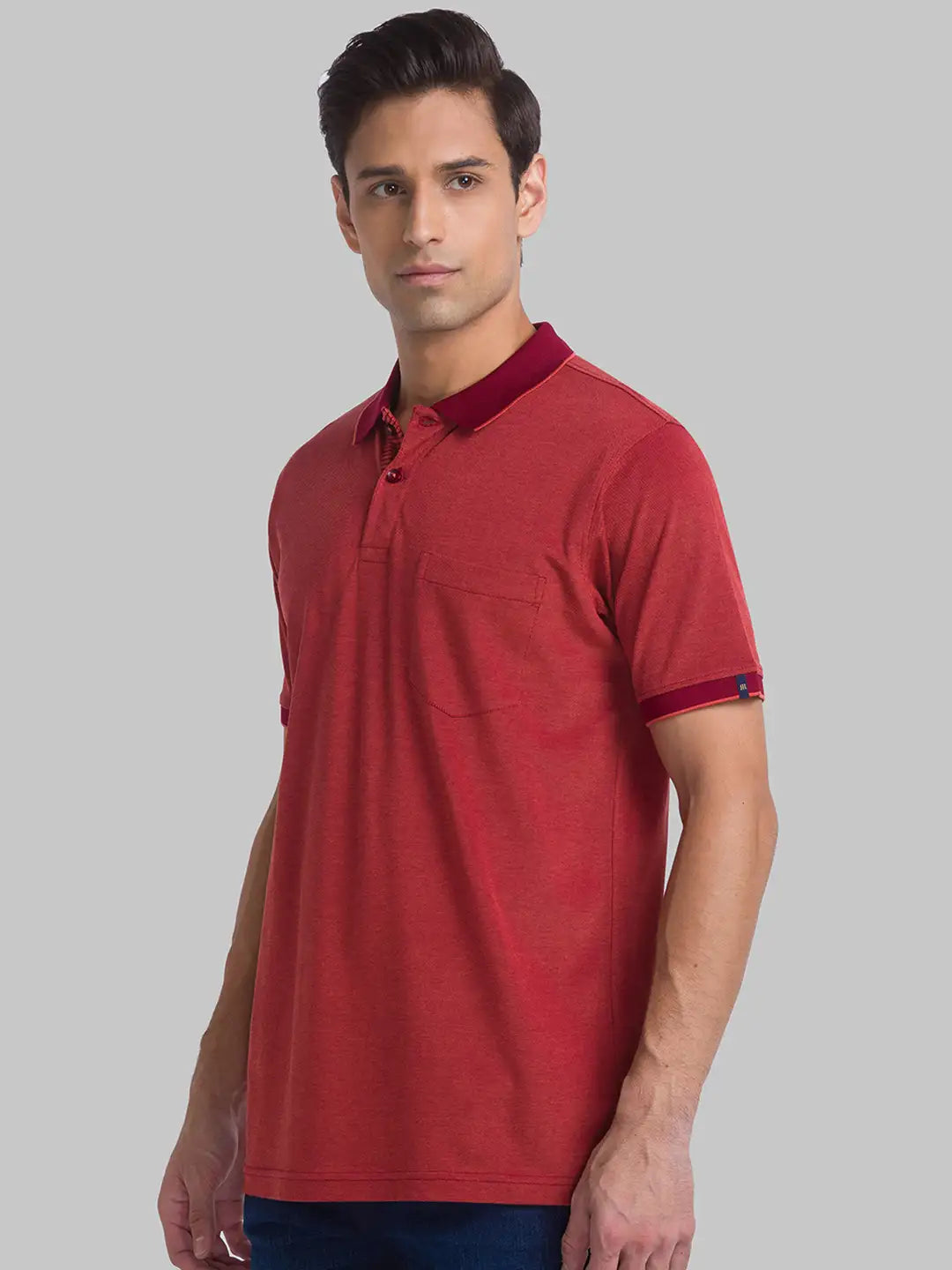 Men Maroon Contemporary Fit Jacquard Cotton T-Shirt