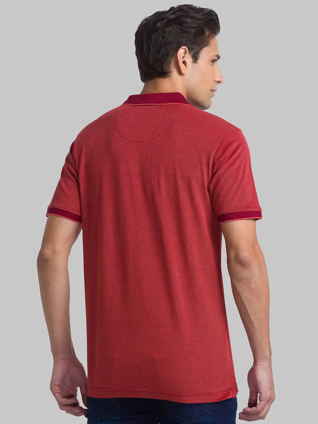 Men Maroon Contemporary Fit Jacquard Cotton T-Shirt