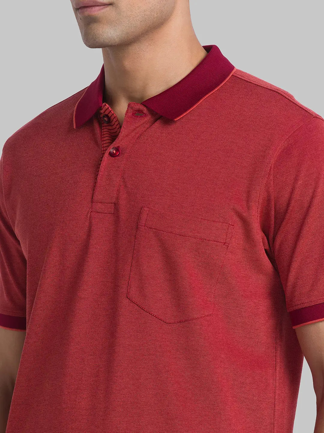 Men Maroon Contemporary Fit Jacquard Cotton T-Shirt