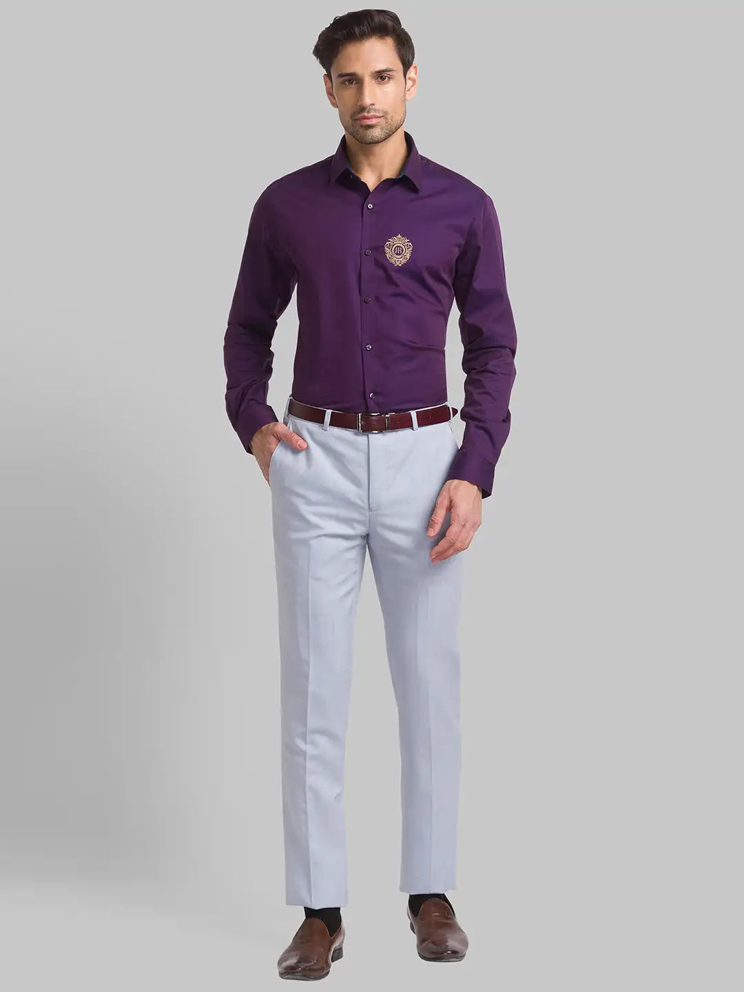 Men Violet Slim Fit Solid Cotton Shirts